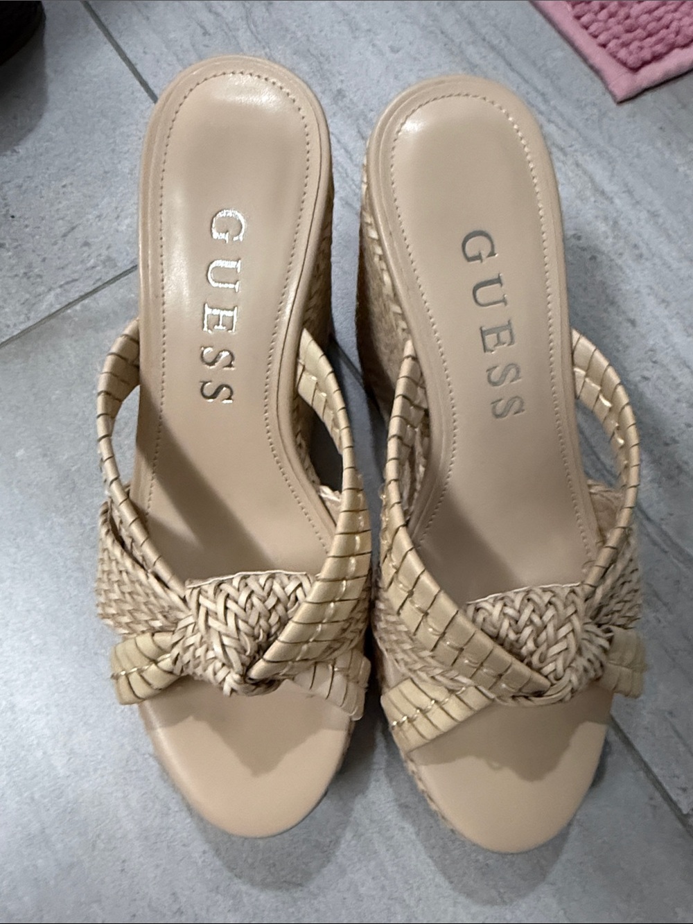 GUESS Beige Braided Knot Slide Mules